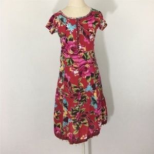 Souchii Red Cotton Tea Dress  floral prints 
 beautiful detail throughout